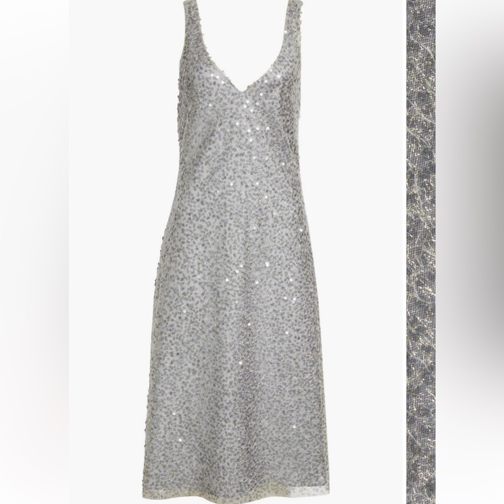 Vince Plunge Neck Sequin Silk Midi Slip Dress